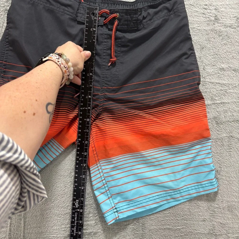 George M Black Orange Blue Ombre Striped Board‎ Shorts Mens Casual Festival